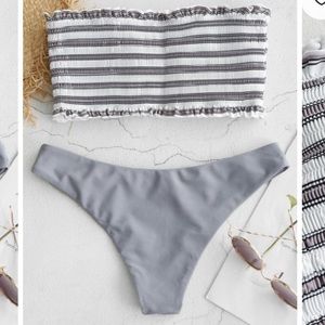 Strapless bikini set.